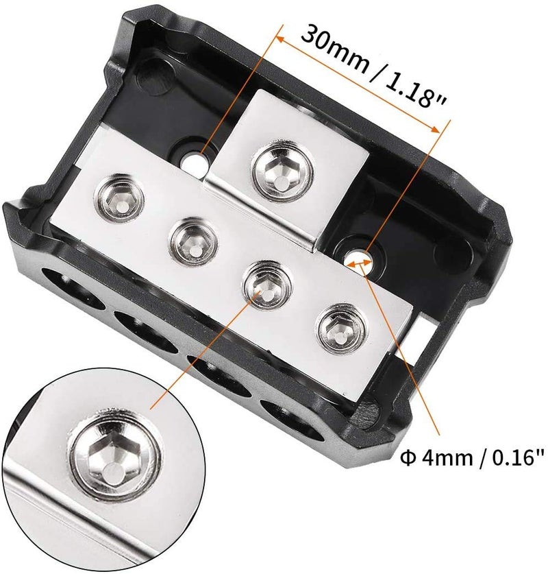 VonSom 4 Way Power Distribution Block, 1x 0/2/4 AWG Gauge in / 4X 4/8/10 Gauge Out Amp Power Distribution Ground Distributor Connecting Block for Car Amplifier Audio Splitter 2 Pack - Image 4